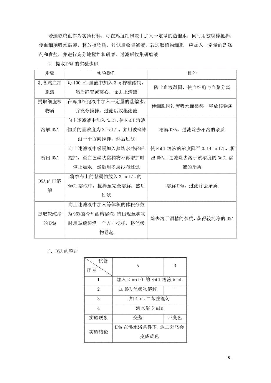 2018－2019学年高中生物 专题5 课题1 dna的粗提取与鉴定教学案（含解析）新人教版选修1_第5页