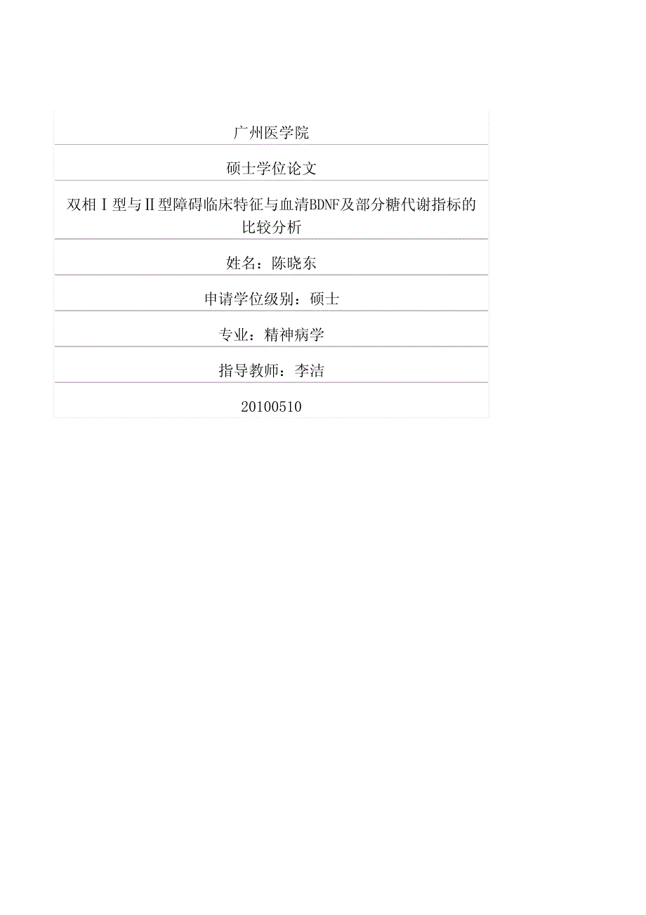 双相ⅰ型与ⅱ型障碍临床特征与血清bdnf及部分糖代谢指标的比较分析_第1页