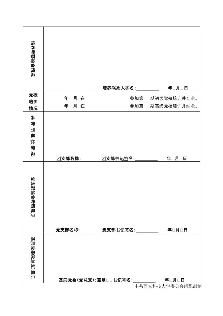 西安科技大学入党积极分子培养考察登记表_第5页