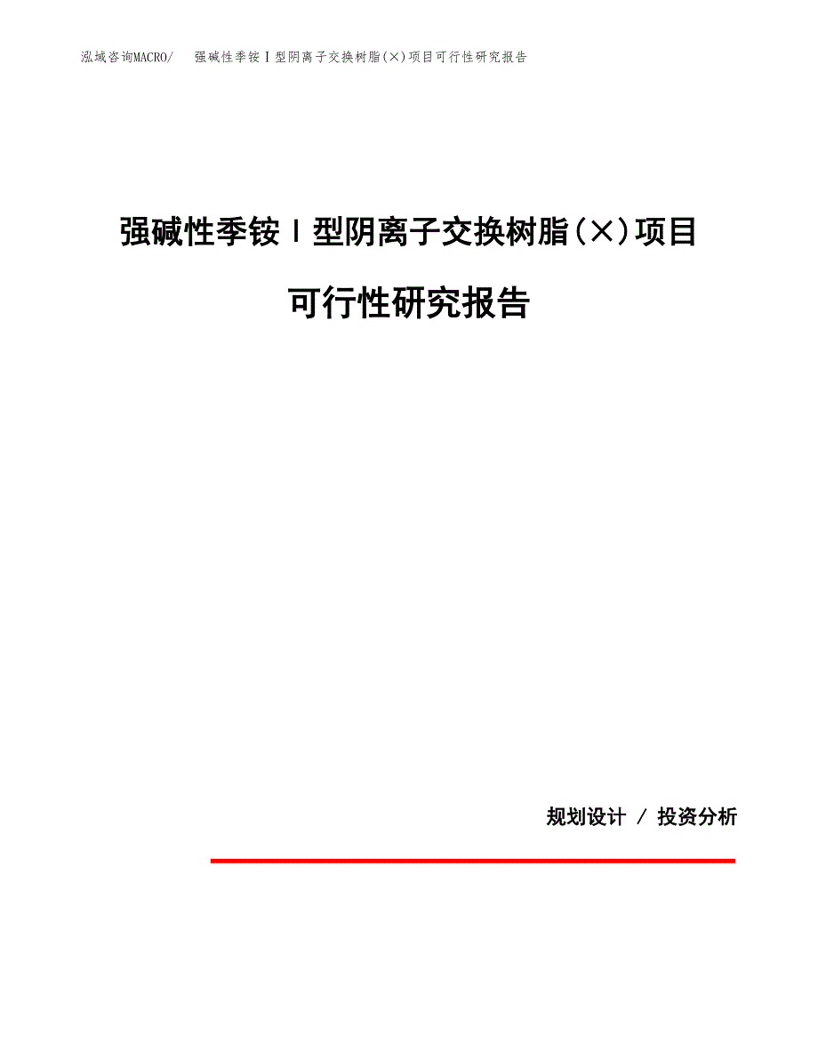 强碱性季铵Ⅰ型阴离子交换树脂(&amp#215;)项目可行性研究报告(样例模板).docx_第1页