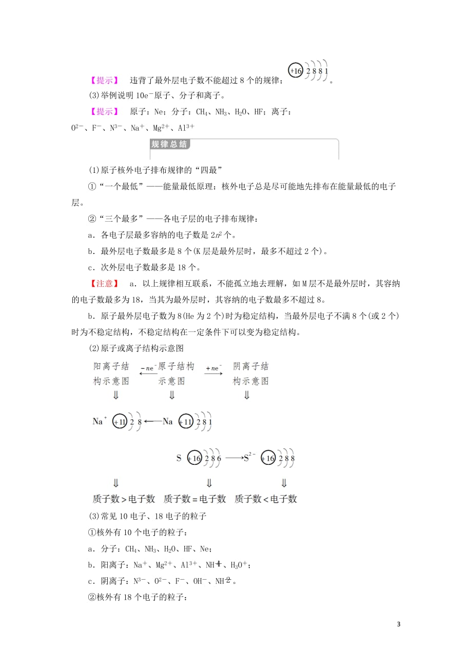 2018－2019学年高中化学 第1章 物质结构元素周期律 第2节 元素周期律 课时1 原子核外电子的排布 元素周期律学案 新人教版必修2_第3页