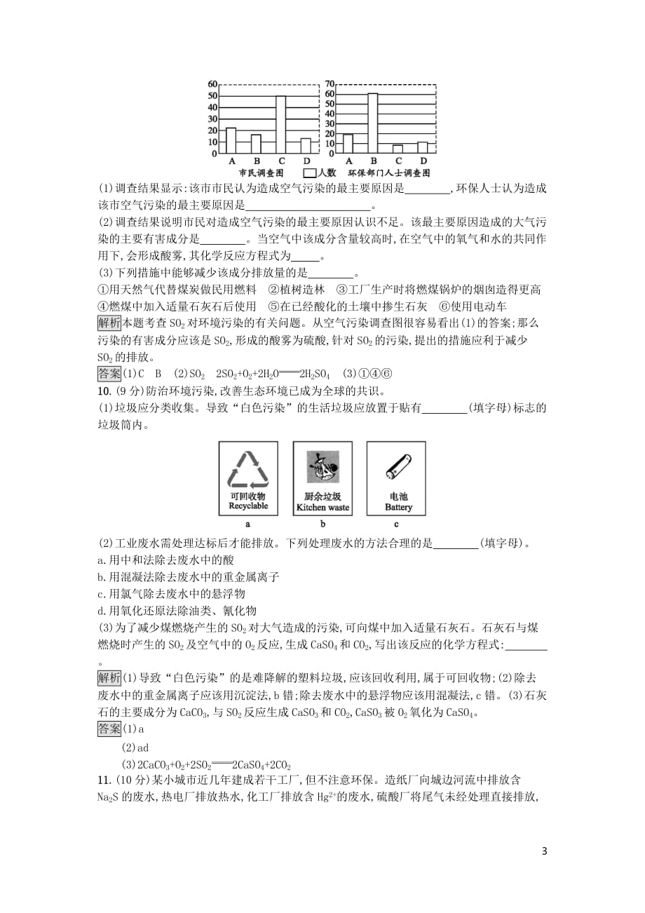 2018－2019学年高中化学 主题1 呵护生存环境过关检测 鲁科版选修1_第3页