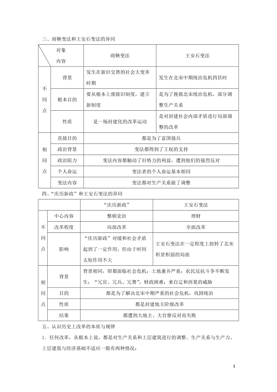 2018－2019学年高中历史 专题四 王安石变法专题总结（四）学案 人民版选修1_第3页