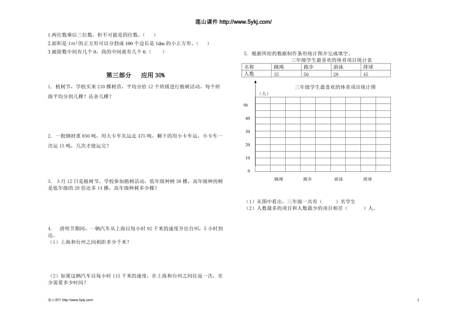 2015年沪教版三年级数学下册期中试卷_第2页