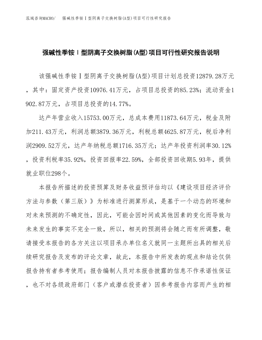 强碱性季铵Ⅰ型阴离子交换树脂(A型)项目可行性研究报告(样例模板).docx_第2页