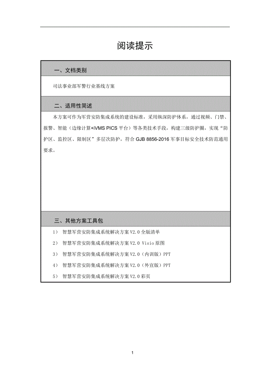 智慧军营安防集成系统解决方案V20-2_第1页