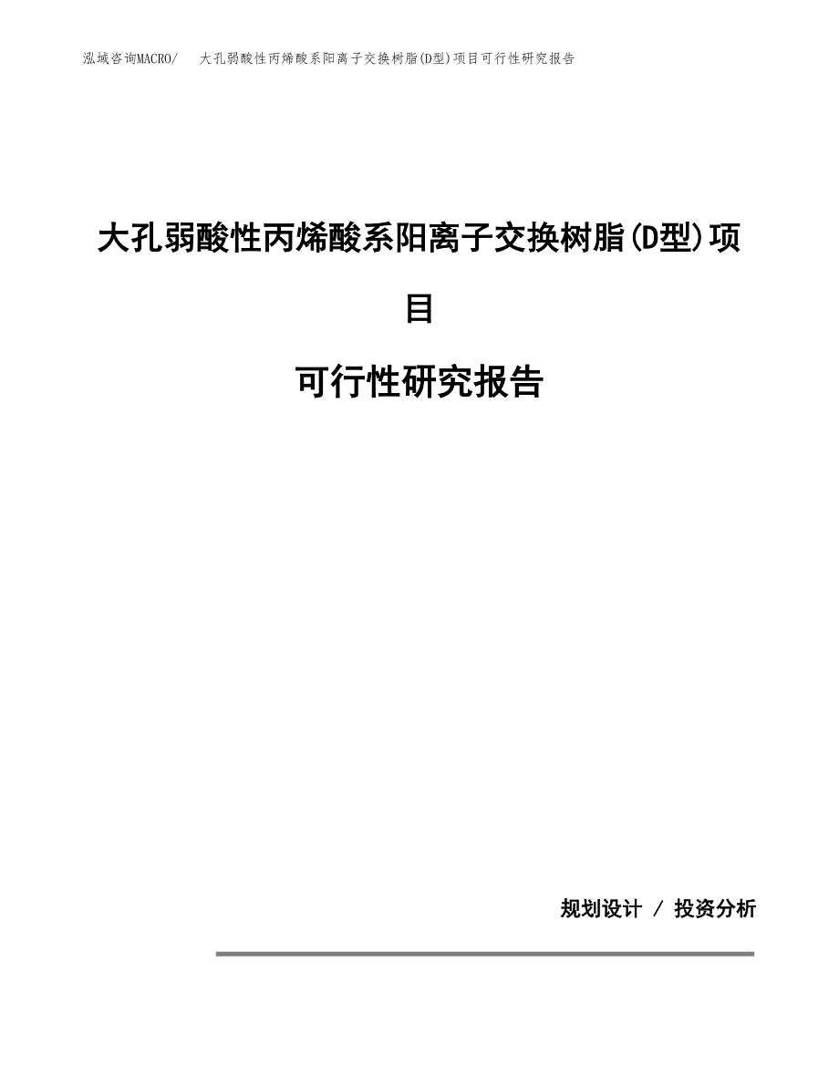 大孔弱酸性丙烯酸系阳离子交换树脂(D型)项目可行性研究报告(样例模板).docx_第1页