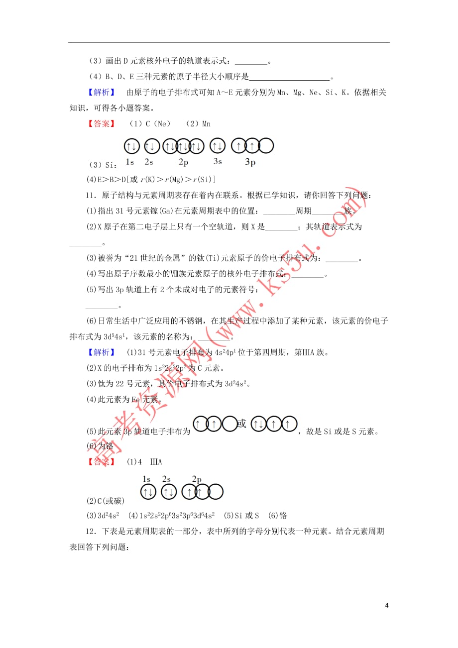 2018－2019学年高中化学 学业分层测评3 核外电子排布与元素周期表、原子半径 鲁科版选修3_第4页