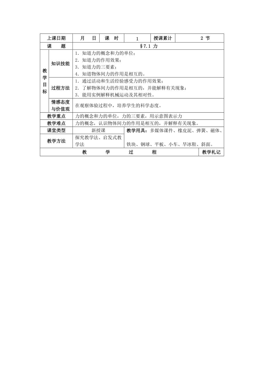 物理人教版初二下册§7.1 力_第1页