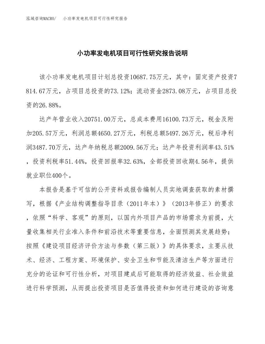 小功率发电机项目可行性研究报告(样例模板).doc_第2页