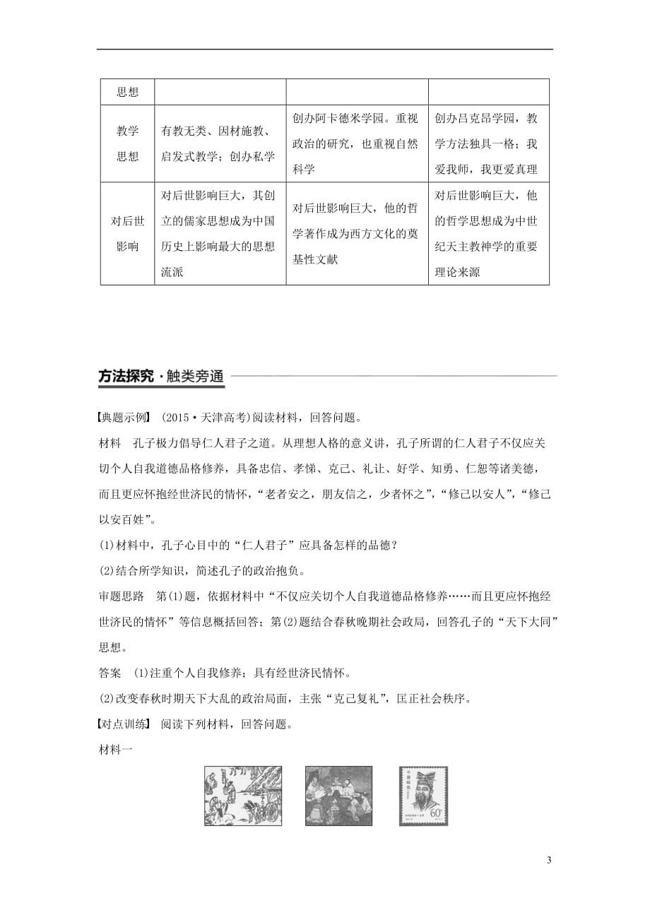 2018－2019学年高中历史 专题二 东西方的先哲专题学习总结学案 人民版选修4_第3页