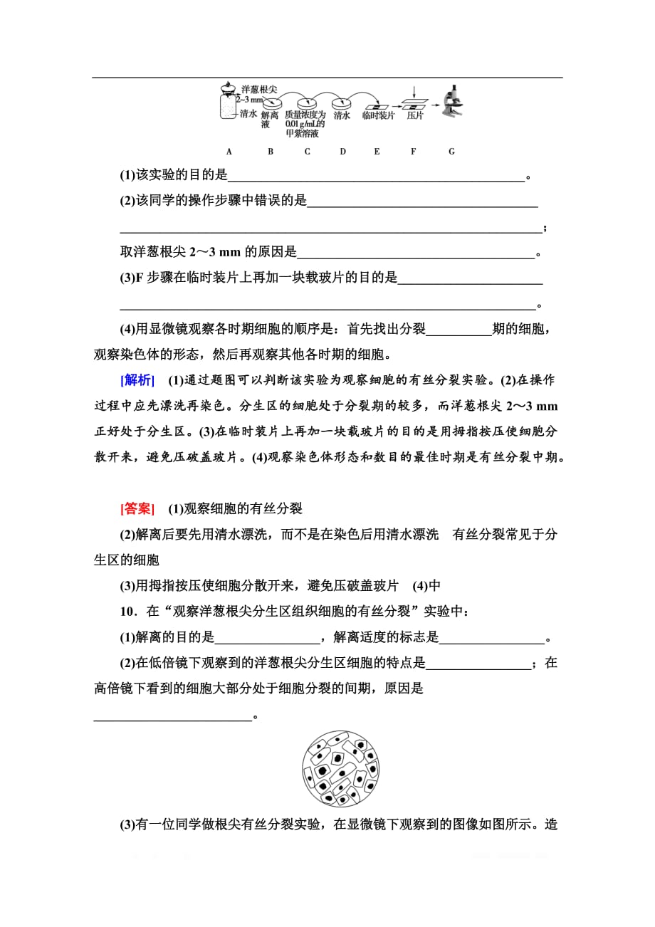 2019-2020同步新教材人教生物必修一新突破课时分层作业：20　动物细胞的有丝分裂、无丝分裂及观察根尖分生区组织细胞的有丝分裂_第4页