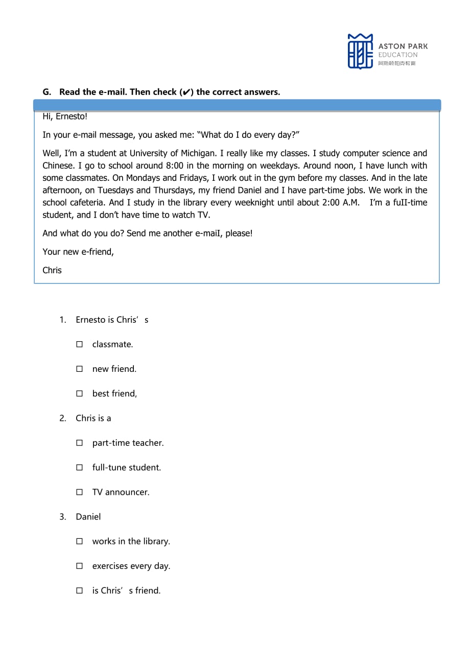 剑桥国际英语教程一级 units1-2 quiz_第4页