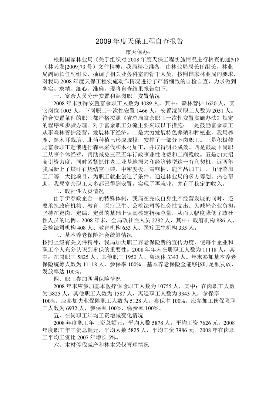 2009年度天保工程自查报告_第1页