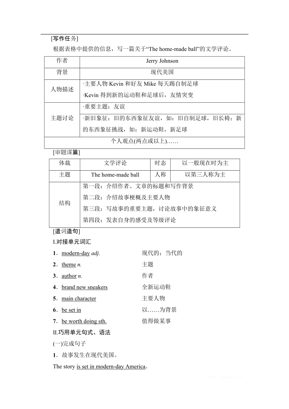 2019-2020同步译林英语选修八新突破讲义：Unit 1 Section Ⅶ　Writing——如何写文学评论_第2页