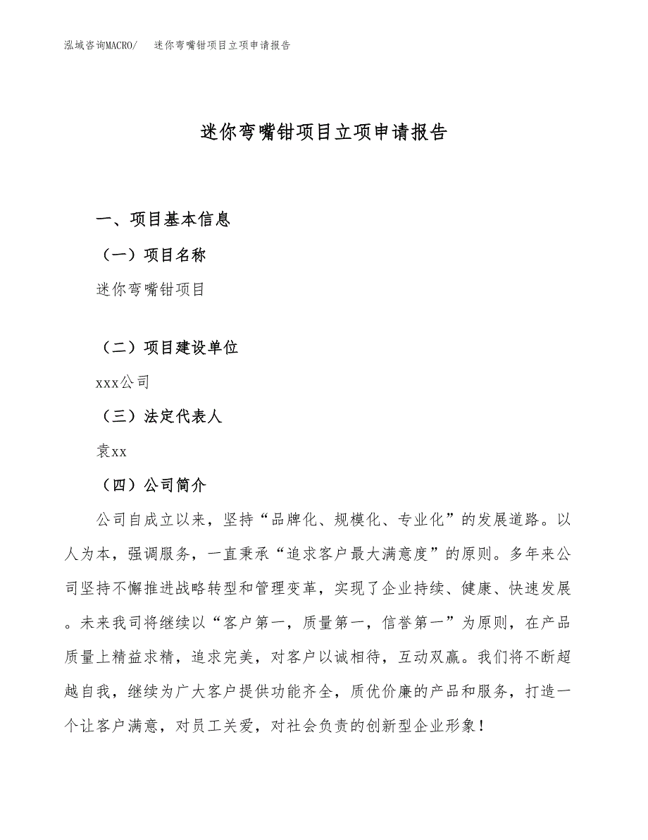 迷你弯嘴钳项目立项申请报告（68亩）_第1页