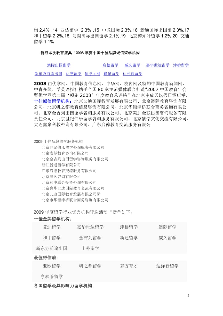 2009年度留学行业优秀机构评选活动“榜单如下：_第2页