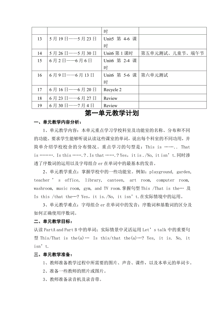 小学英语第四册学期教学计划54p_第3页