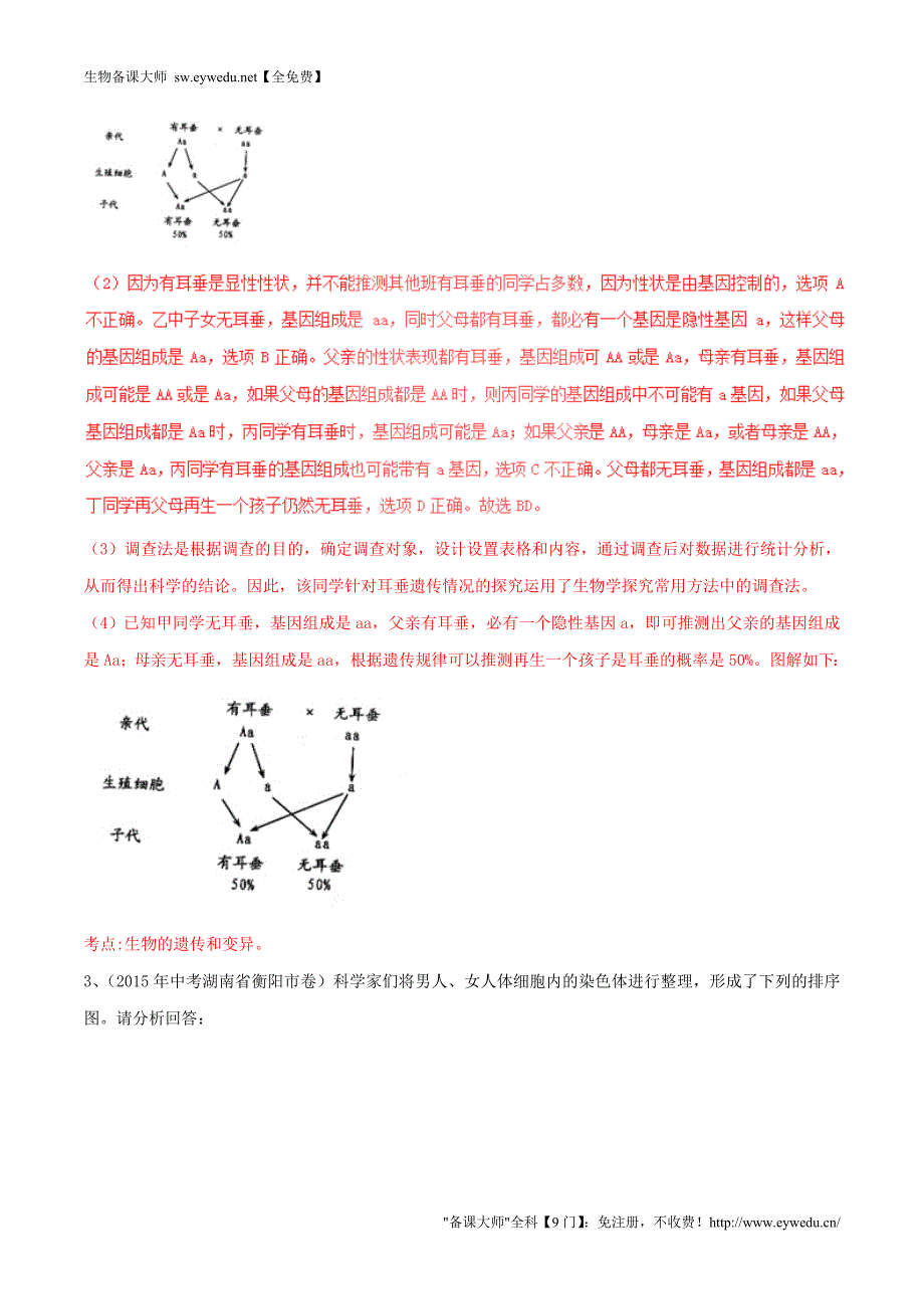 2016年中考生物(第01期)大题狂做系列 专题11 生物的遗传和变异(含解析)_第3页