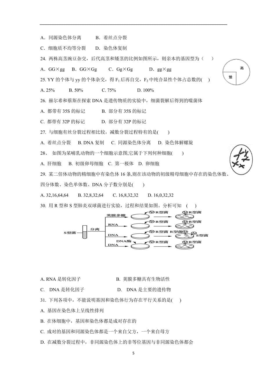 天津市静海县第一中学17—18学年高二4月学生学业能力调研测试生物（文）试题（附答案）$864939 (2).doc_第5页