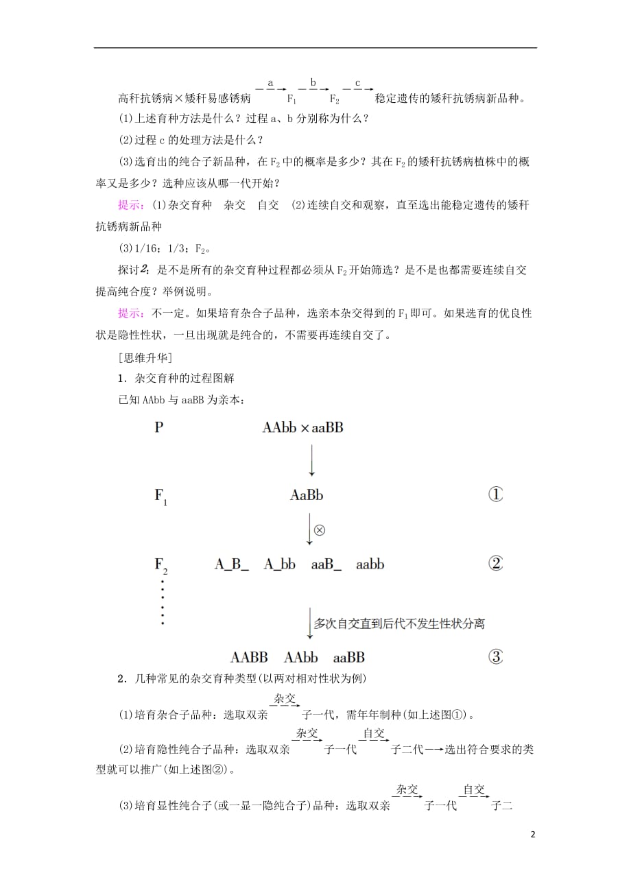 2018版高中生物 第六章 从杂交育种到基因工程 第1节 杂交育种与诱变育种学案 新人教版必修2_第2页