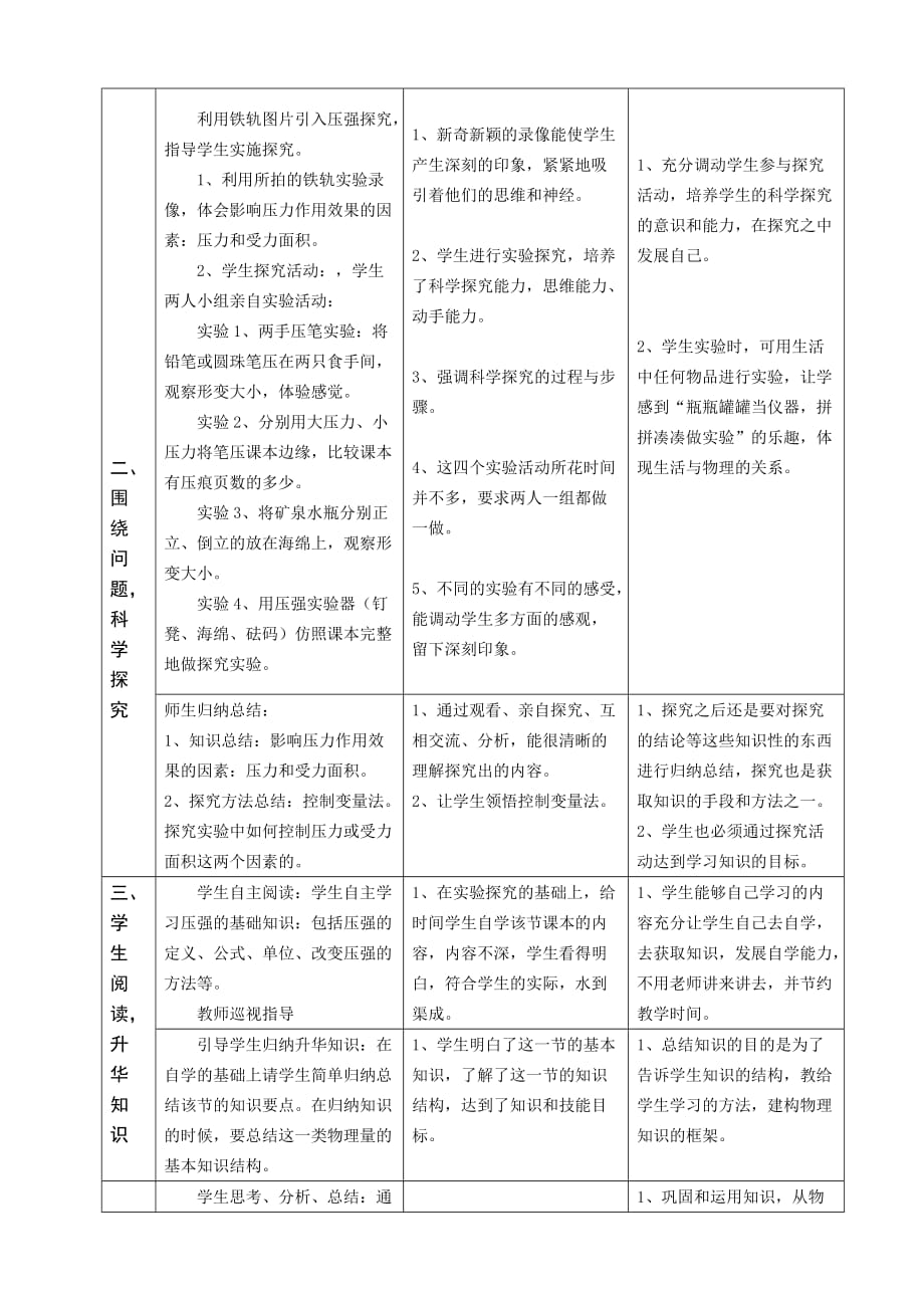 物理人教版初二下册压强 教学设计_第3页