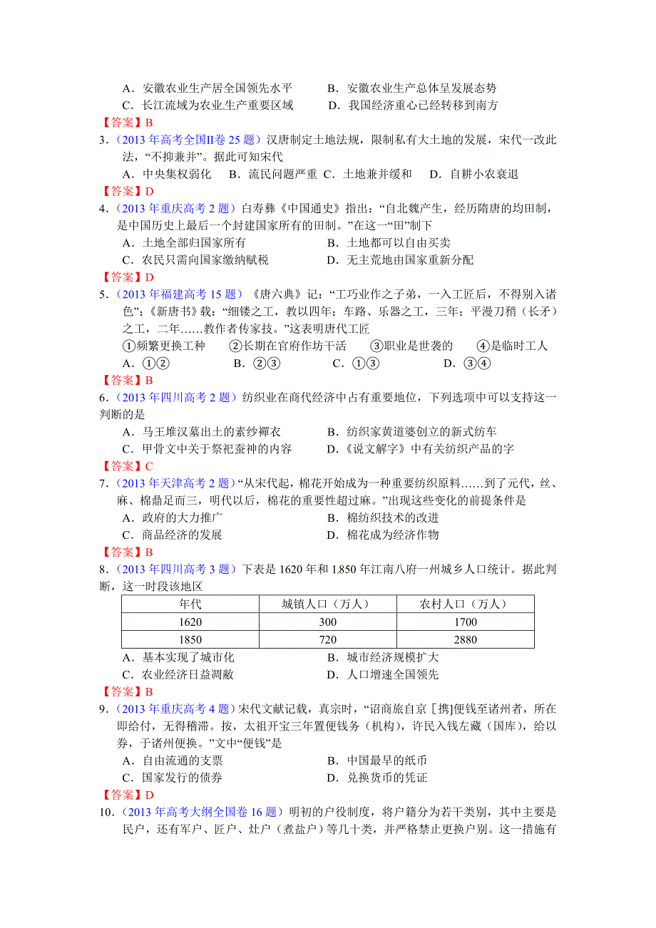 2013年全国高考历史真题分类汇编——经 济史_第2页