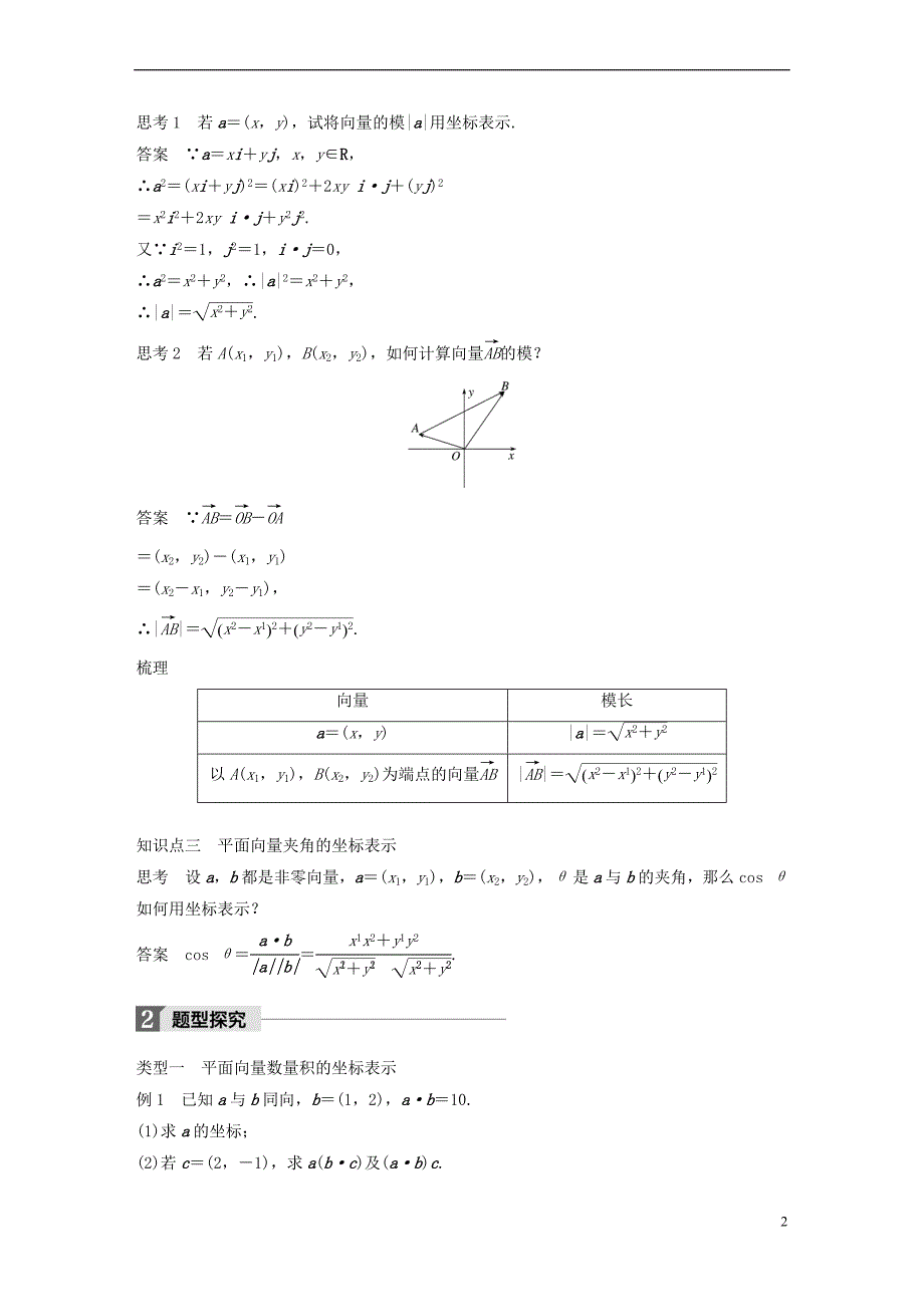 2018版高中数学 第二章 平面向量 2.4.2 平面向量数量积的坐标表示、模、夹角导学案 新人教A版必修4_第2页