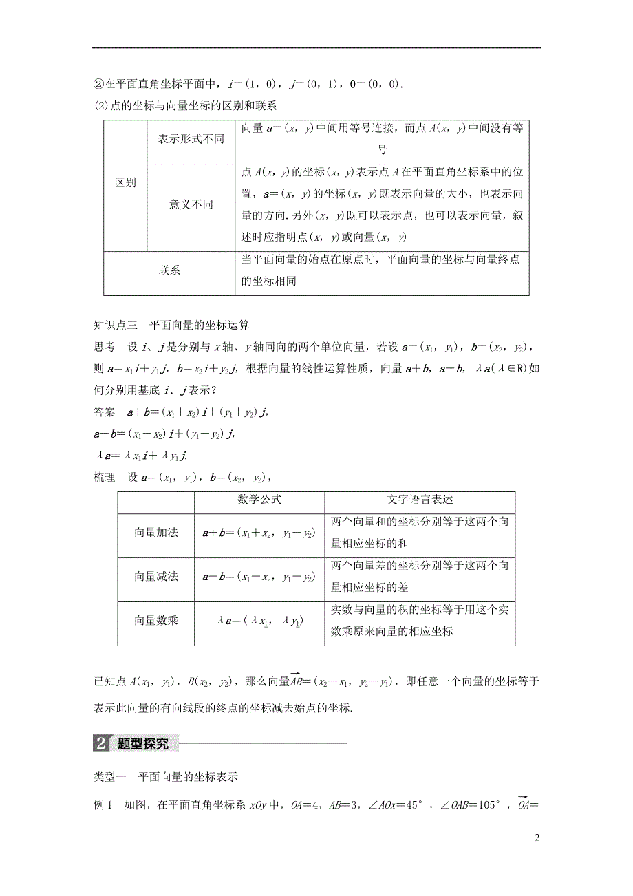 2018版高中数学 第二章 平面向量 2.3.2 平面向量的正交分解及坐标表示 2.3.3 平面向量的坐标运算导学案 新人教A版必修4_第2页