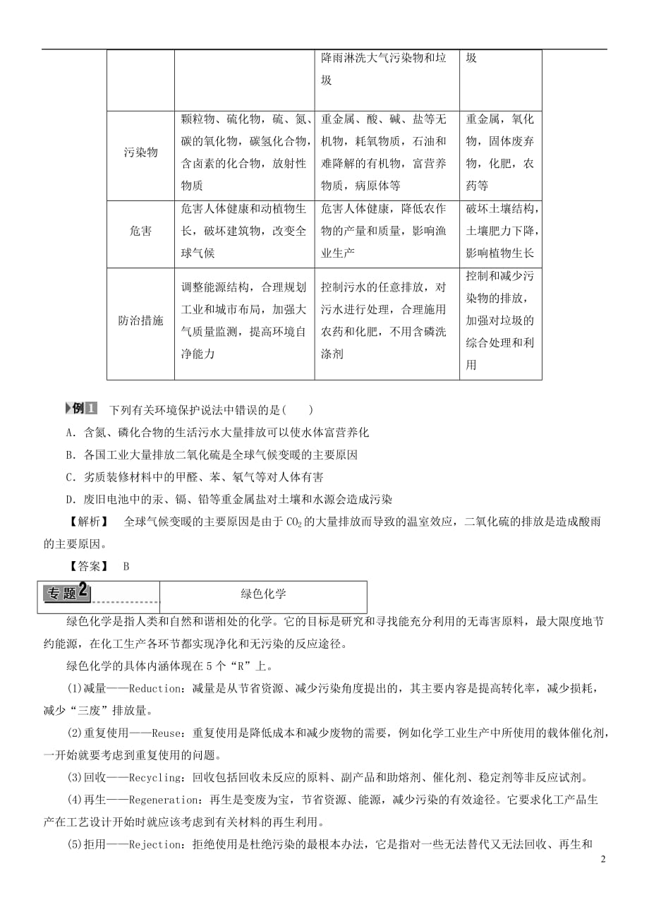 2018版高中化学 主题1 呵护生存环境 归纳提升教师用书 鲁科版选修1_第2页