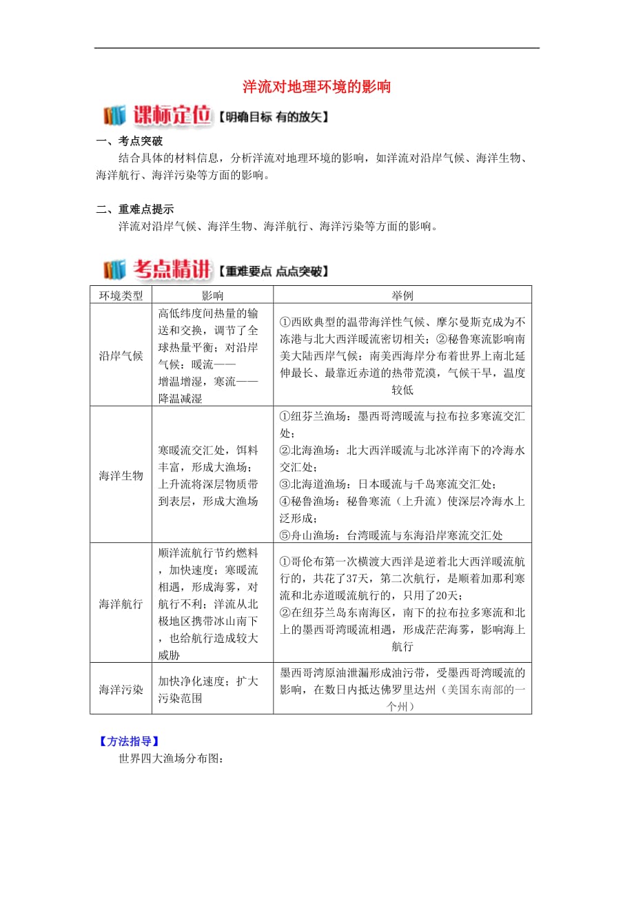 2018－2019学年高中地理 第二章 自然环境中的物质运动和能量交换 第四节 水循环和洋流 洋流对地理环境的影响学案 湘教版必修1_第1页