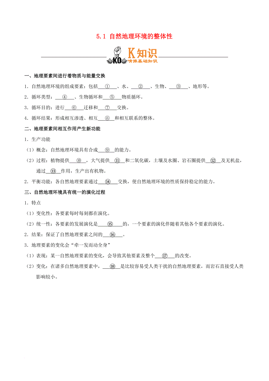 2018－2019学年高中地理 专题5.1 自然地理环境的整体性试题 新人教版必修1_第1页