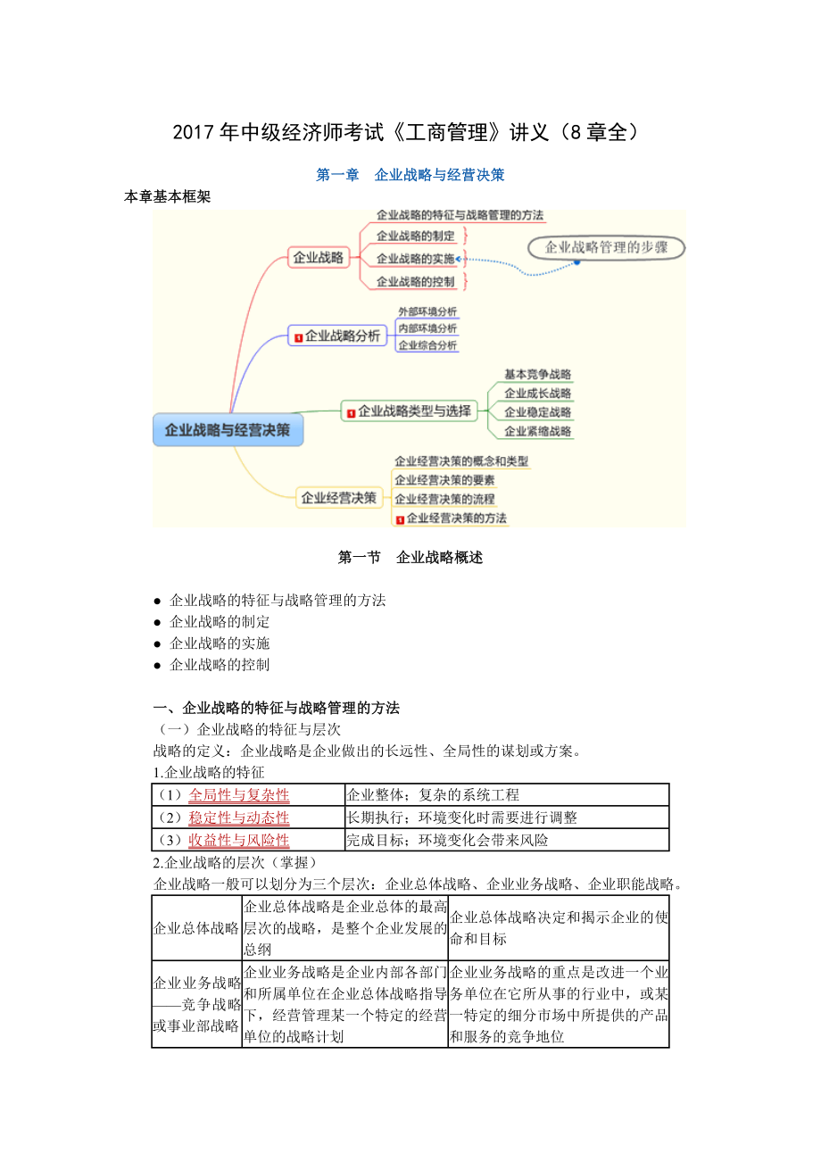 2017年中级经济师考试工商管理讲解(8章全)_第1页