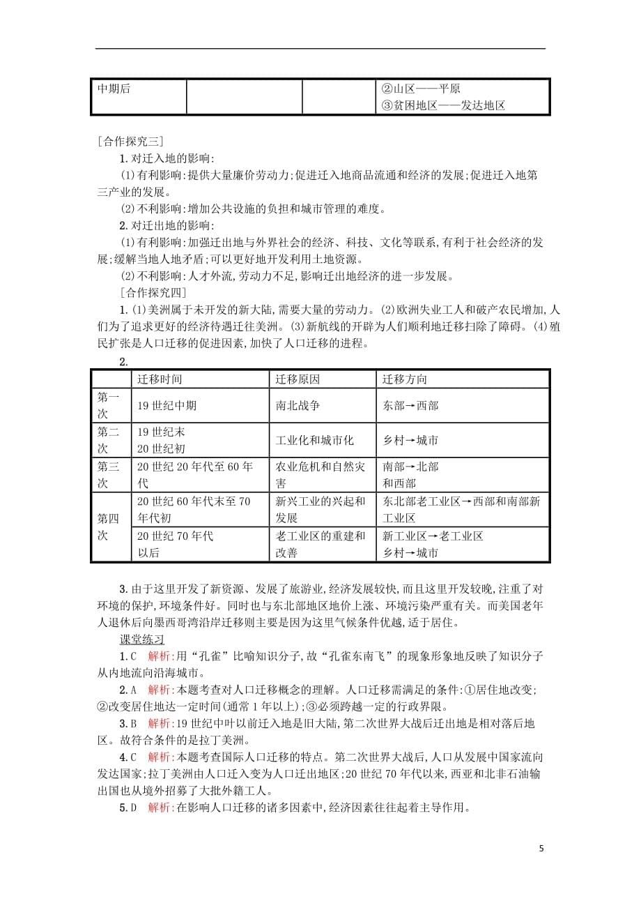 2018－2019学年高中地理 第一章 人口的变化 1.2 人口的空间变化学案设计 新人教版必修2_第5页