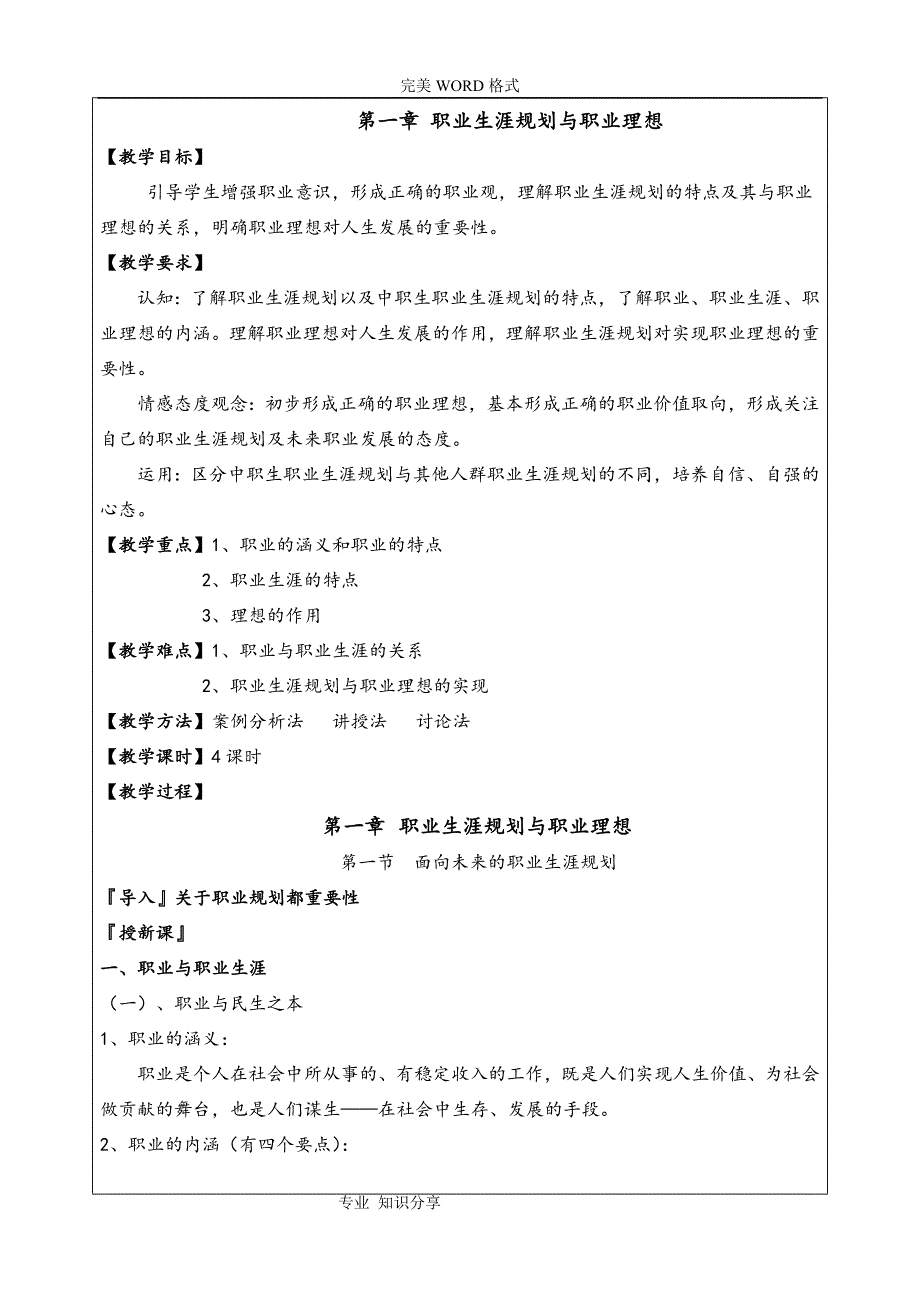 中职生职业生涯规划(全套)教学案_第1页