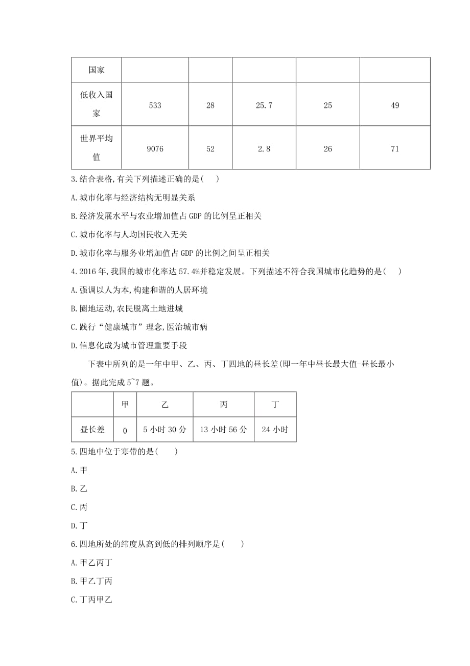 2019届高三地理百日冲刺查漏补缺卷（7） Word版含解析_第2页