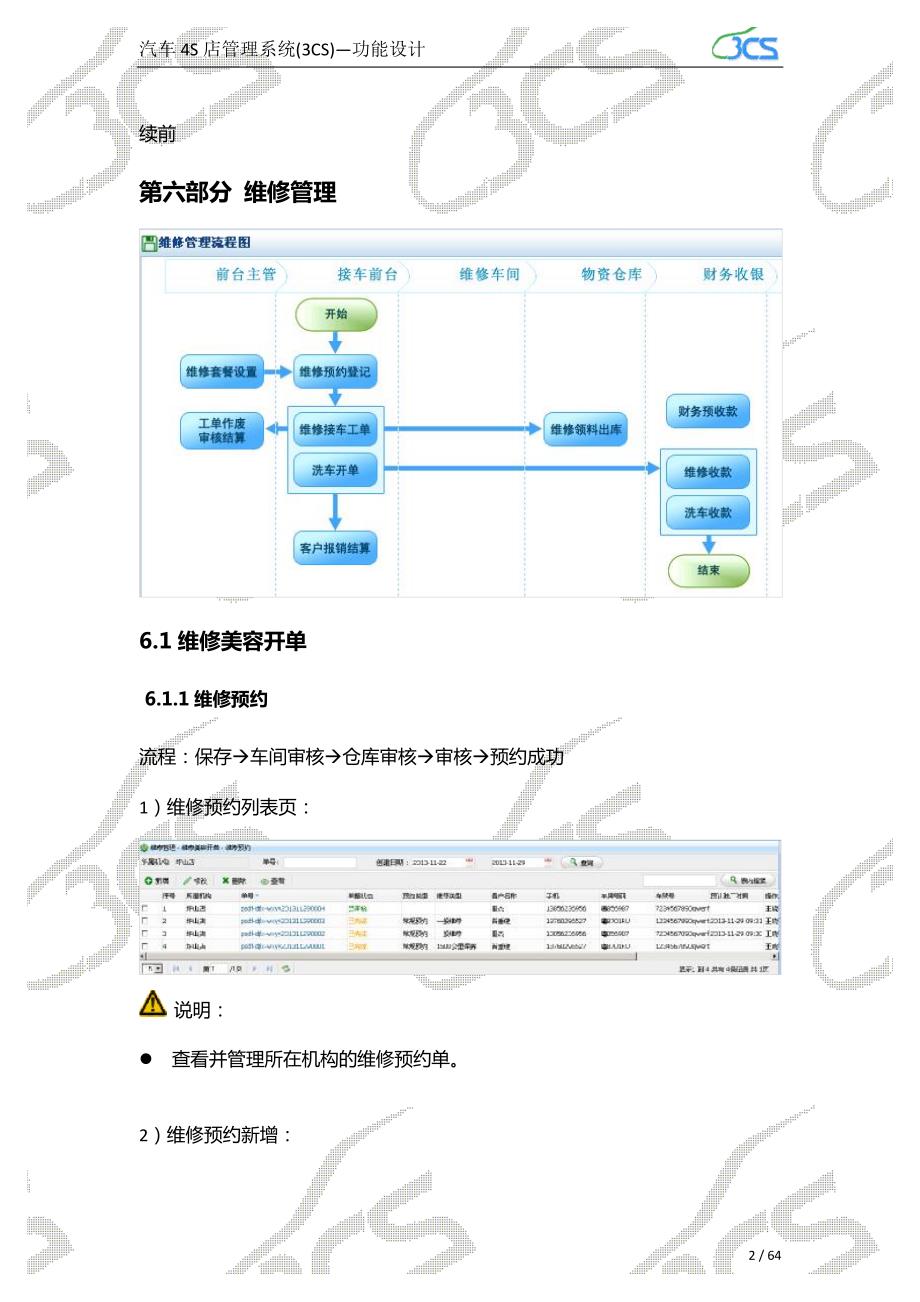 汽车4S店管理系统 -维修美容子系统功能设计_第2页