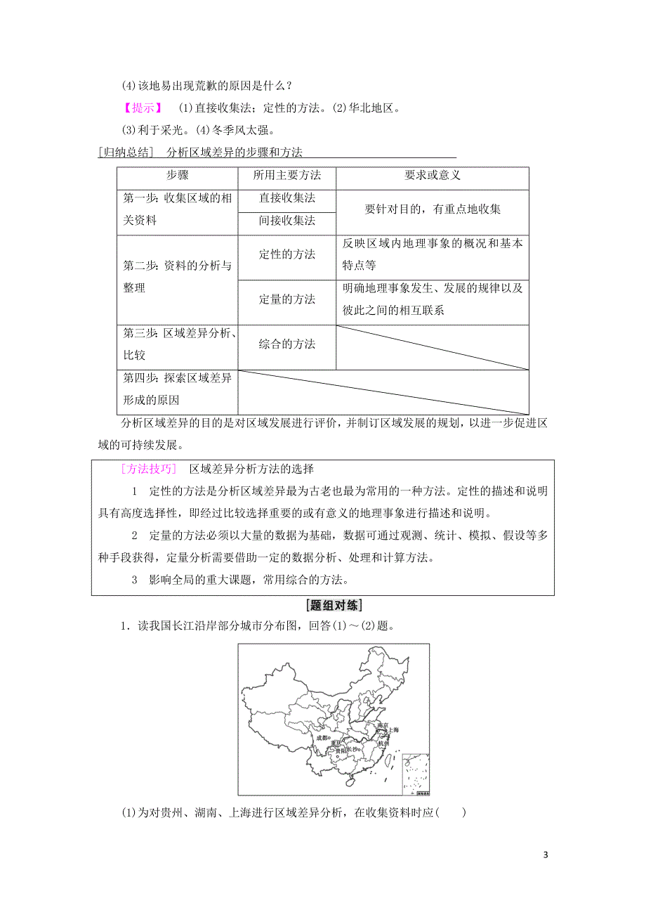 2018－2019学年高中地理 第一单元 区域地理环境与人类活动 单元活动 学会分析区域差异学案 鲁教版必修3_第3页