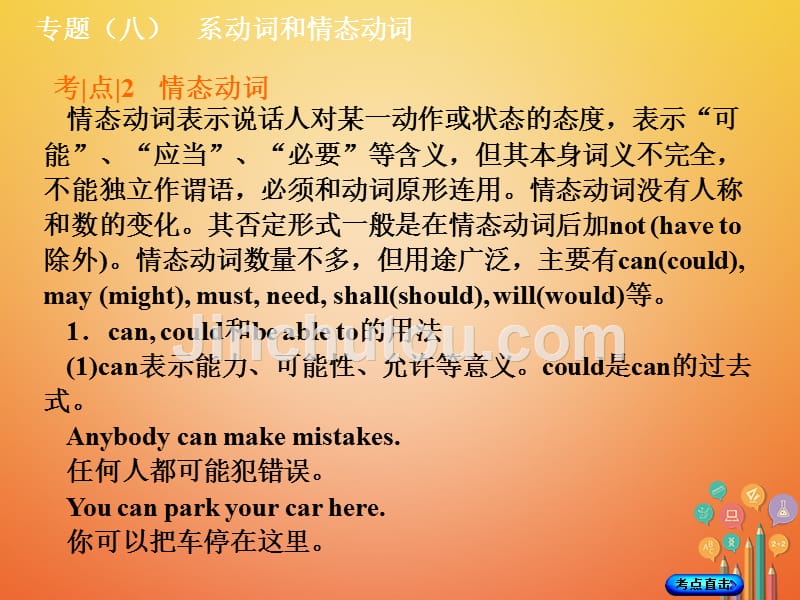 湖南2018年中考英语总复习 第二部分 语法点击 专题（八）系动词和情态动词人教版_第4页