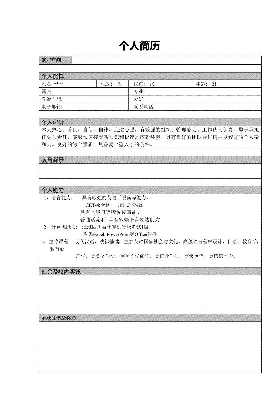 个人简历模板大全_可直接下载使用(word版)09632new_第2页