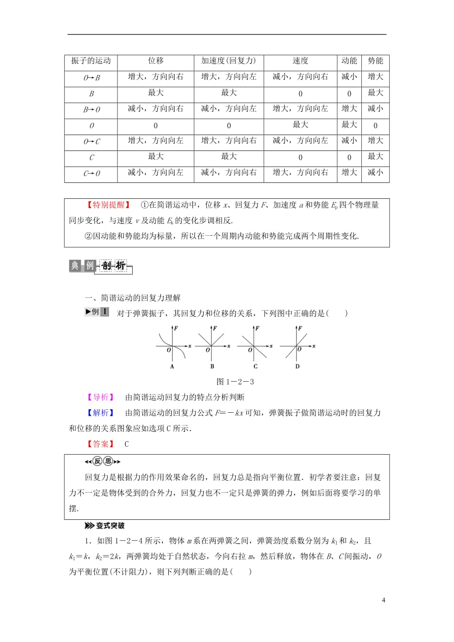 2018版高中物理 第1章 机械振动 第2节 简谐运动的力和能量特征教师用书 粤教版选修3-4_第4页