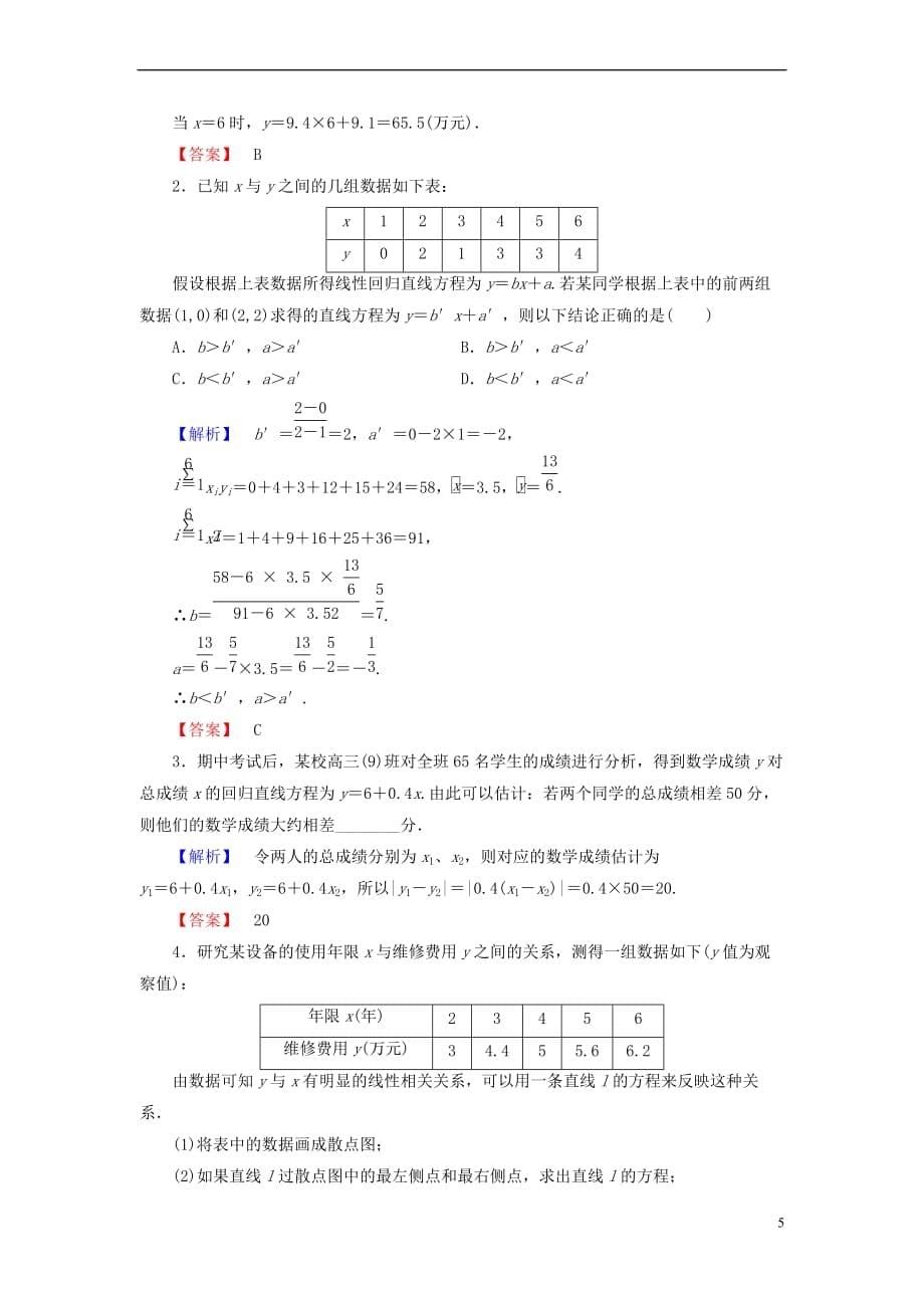 2018版高中数学 第一章 统计 1.8 最小二乘估计学业分层测评 北师大版必修3_第5页