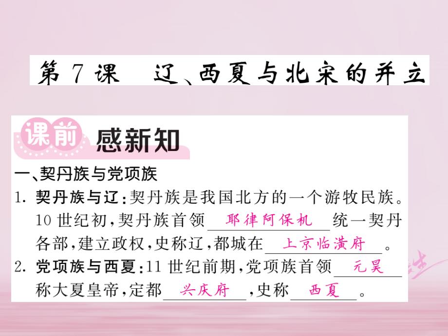 2017-2018学年初一历史下册 第二单元 第7课 辽、西夏与北宋并立 新人教版_第1页