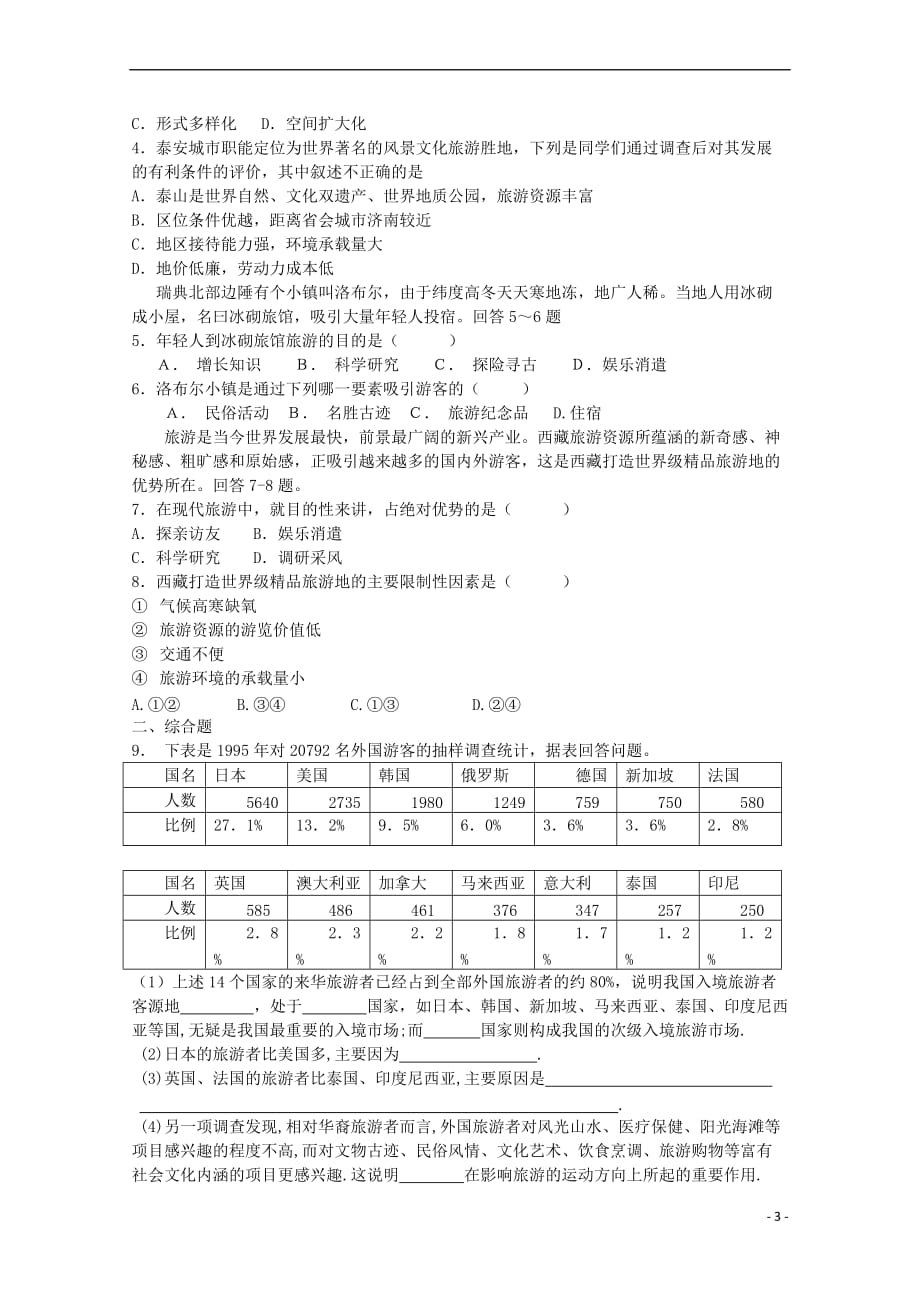 2018－2019学年高中地理 第一单元 区域地理环境与人类活动 单元活动 调查家乡的旅游业学案 鲁教版选修3_第3页