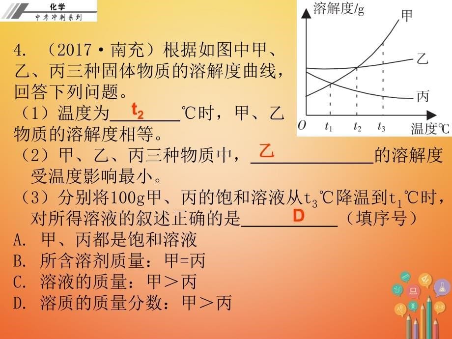 2018年中考化学冲刺 第13讲 饱和溶液 溶解度习题_第5页