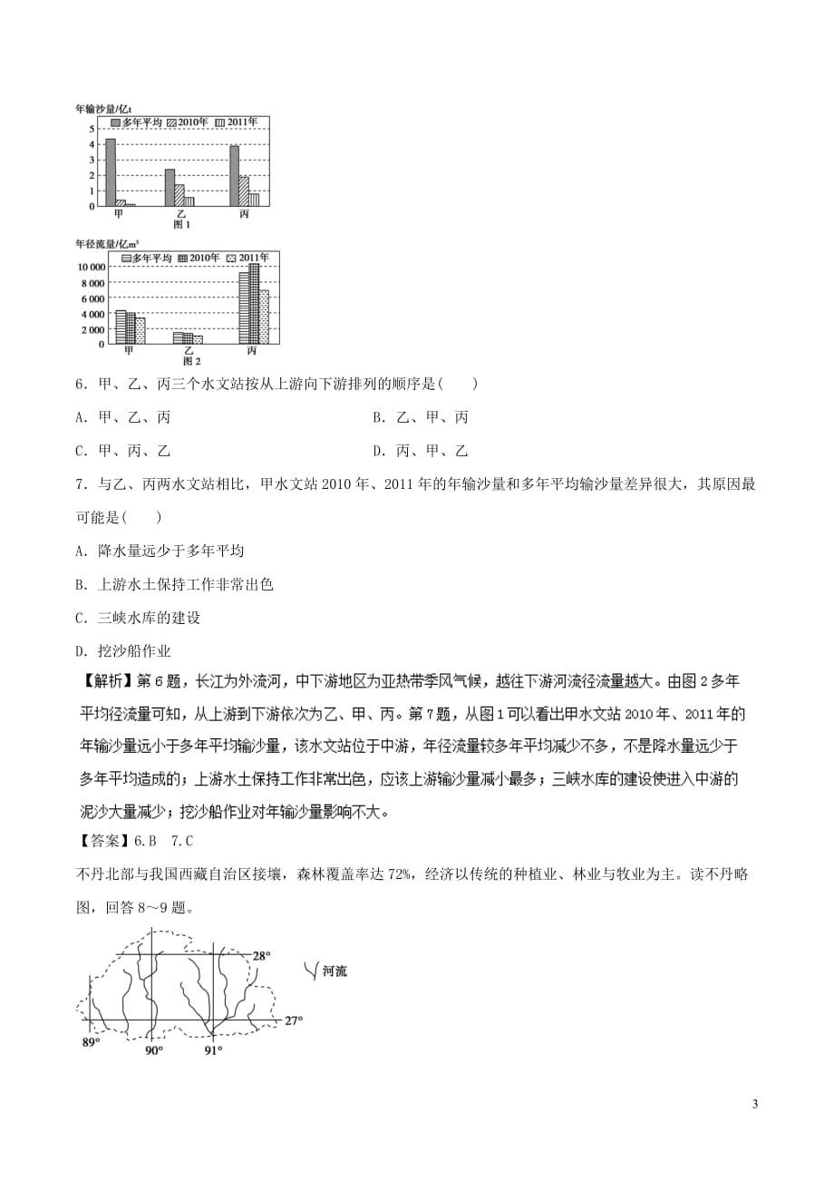 2018－2019学年高中地理 第03章 区域自然资源综合开发利用同步单元双基双测B卷 新人教版必修3_第3页