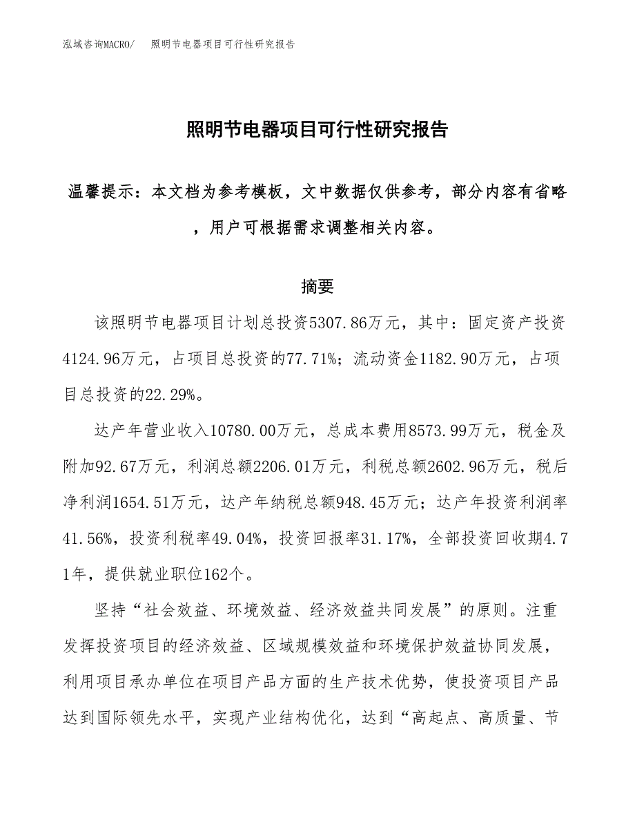 2019照明节电器项目可行性研究报告参考大纲.docx_第1页