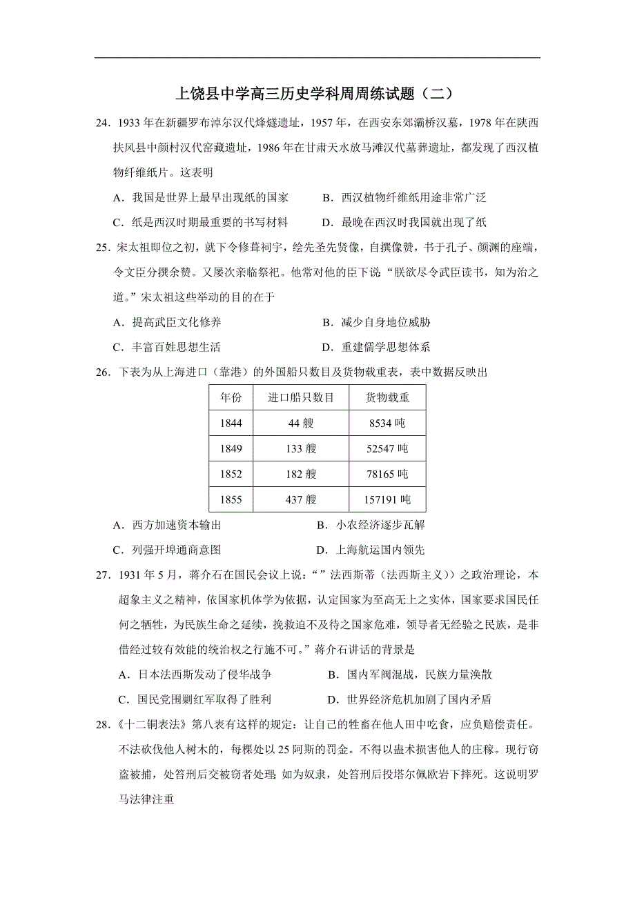 江西省2017届高三下学期文综周周练--历史试题（二）（附答案）$797633.doc_第1页