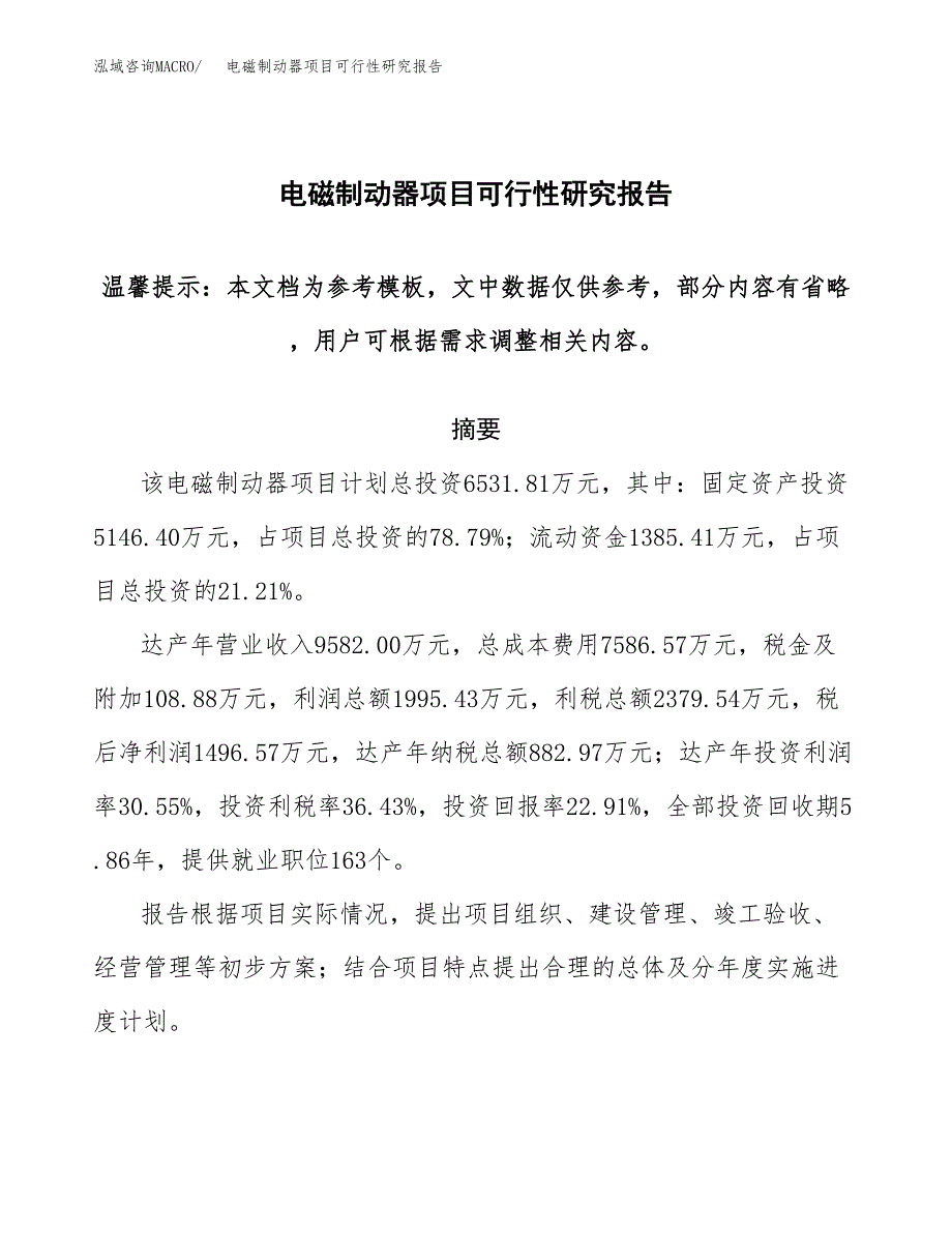 2019电磁制动器项目可行性研究报告参考大纲.docx_第1页