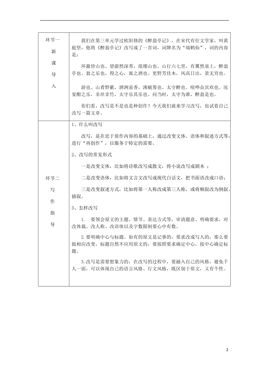 2018秋九年级语文上册 第六单元 写作 学习改写教案 新人教版_第2页